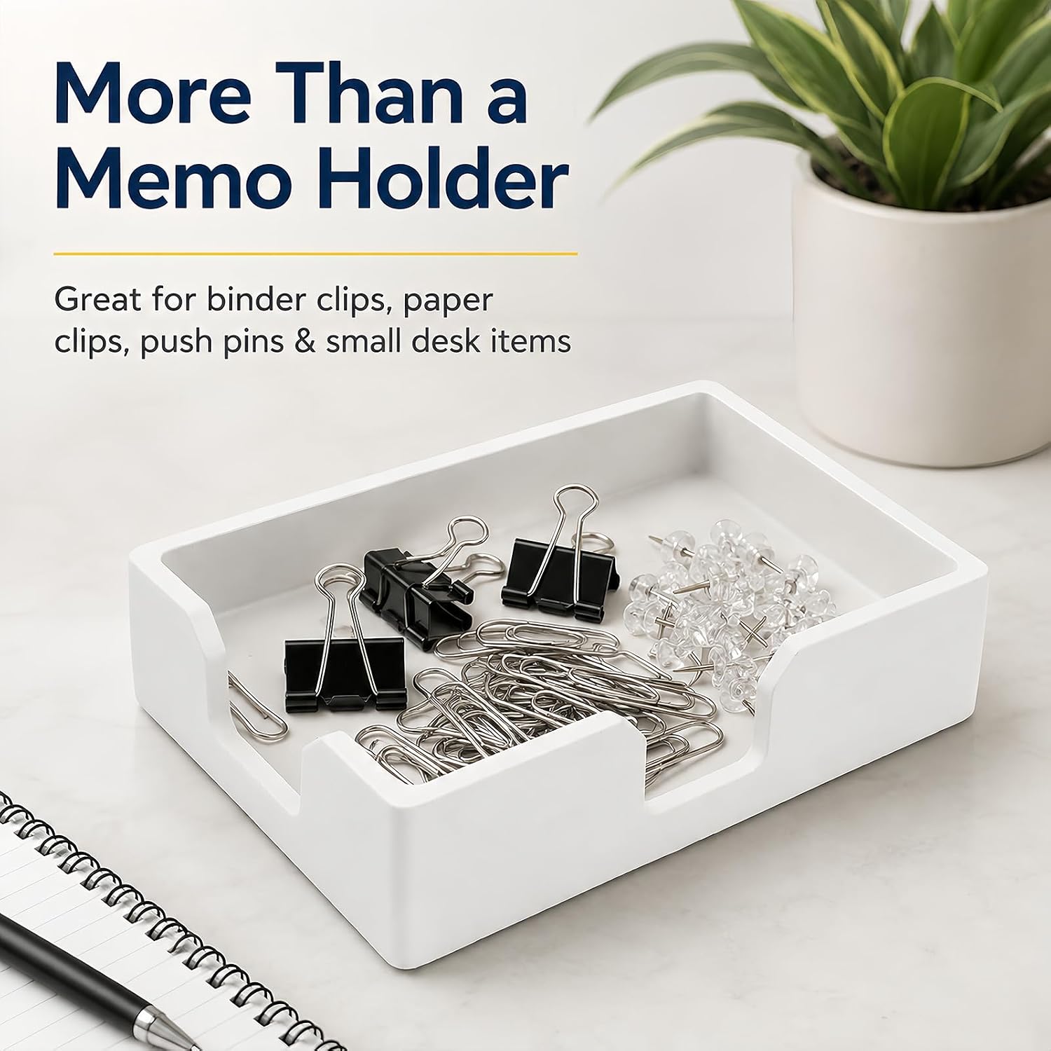 4x6 in Concrete Sticky Note Holder & Desk Organizer Tray, White image 5