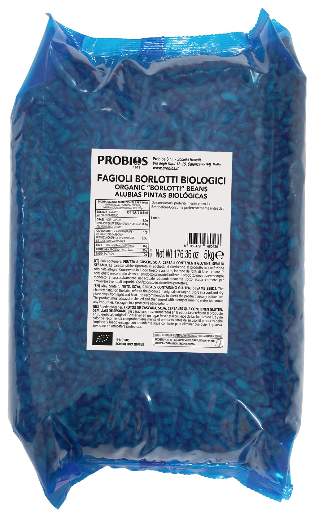 Probios Fagioli Borlotti biologici - Ricchi di proteine ​​vegetali - Naturali e senza additivi - Possono contenere tracce di frutta a guscio e sesamo - 5 kg