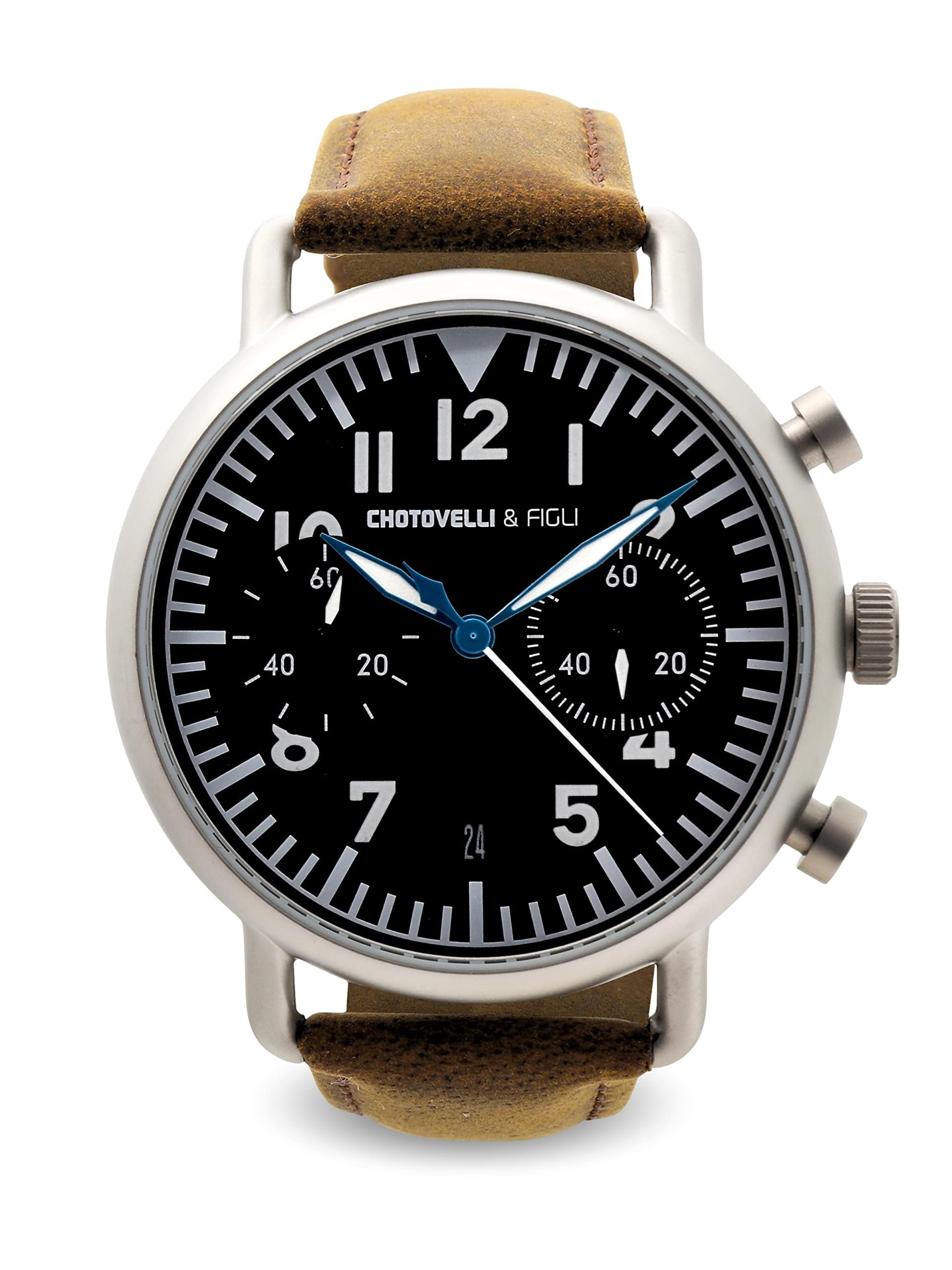 Vintage Flieger Chronograph Men's Watch Brown Leather Strap, Classic  Aviator Watch, Perfect for Everyday Wear and Special Occasions tipo11