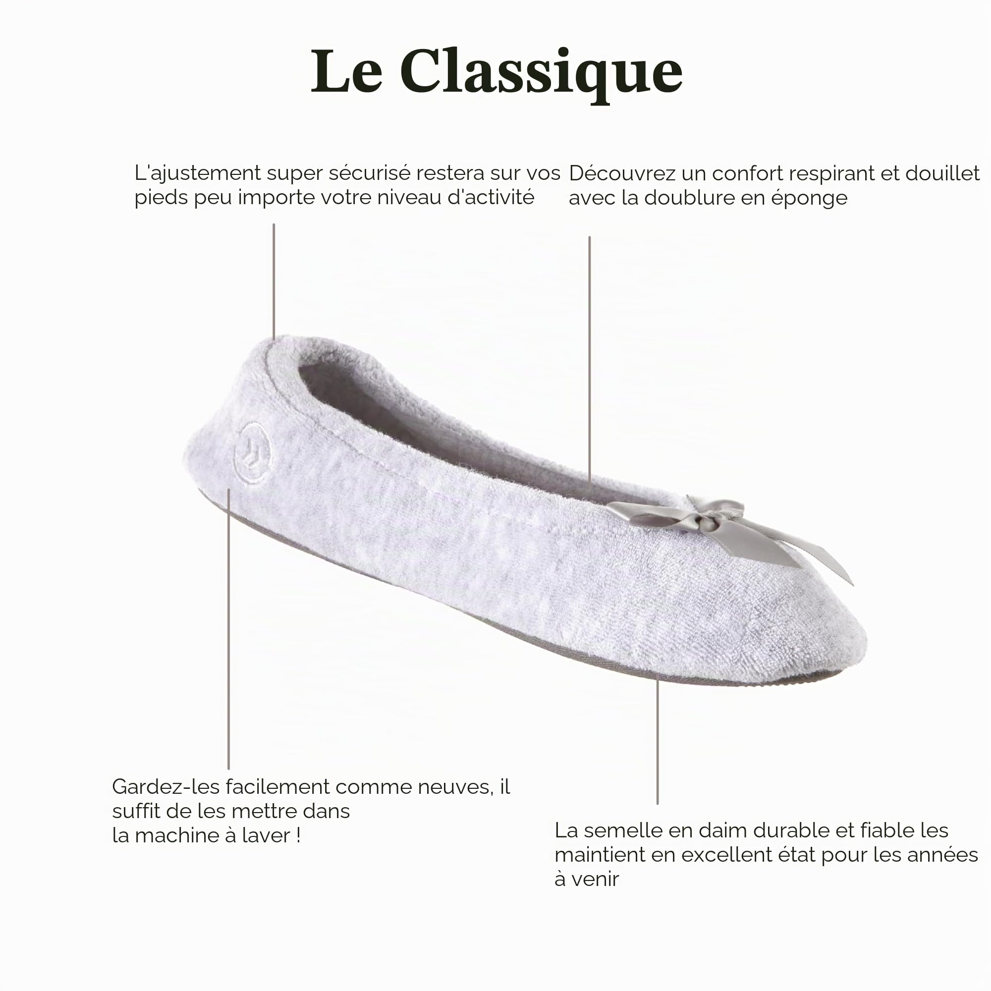 Isotoner 2 Pack Microterry Ballerina Slippers With Satin Bow, Suede Sole, And Terry Lining BallerinesFemme