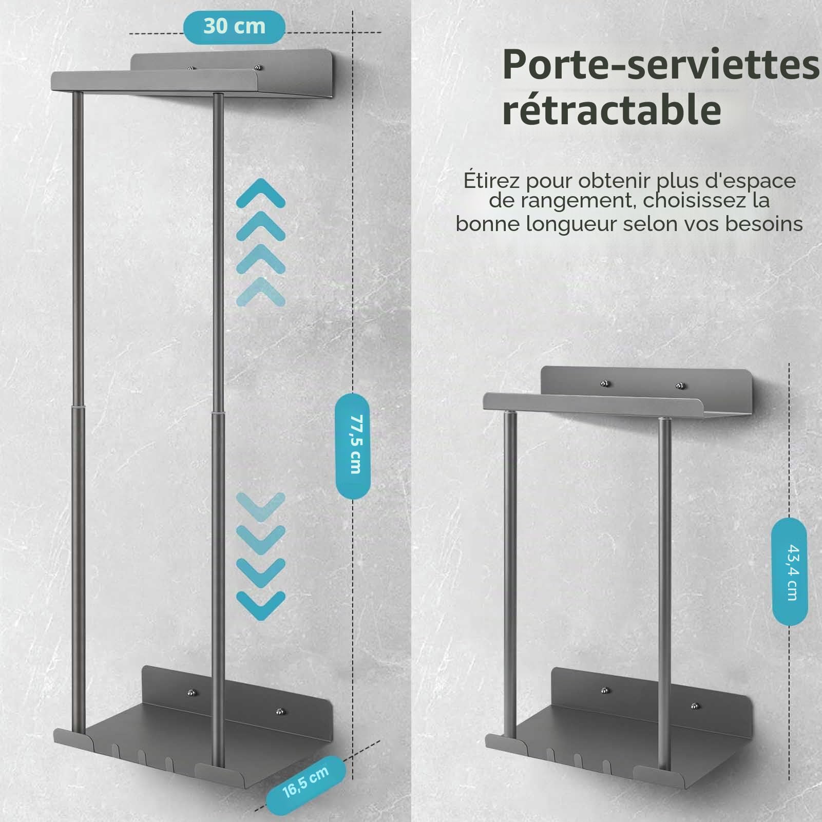 Porte Serviette Mural sans Perçage - Porte Serviette Salle de Bain- avec Patere Salle de Bain -Convient pour Le Rangement Serviette Salle de Bain