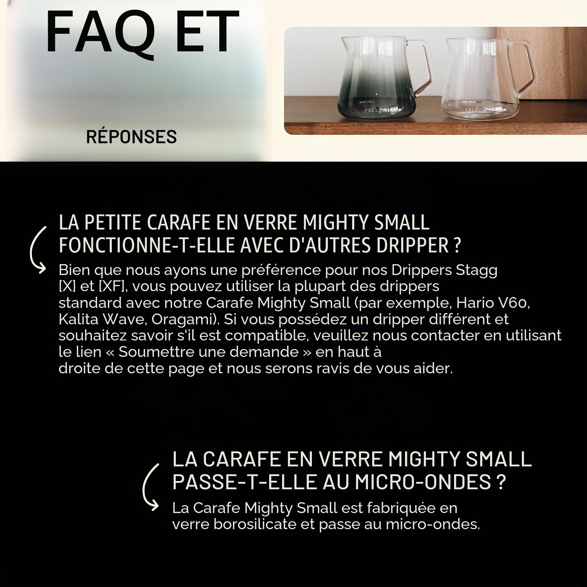 Fellow Mighty Petite carafe de service en verre pour café et thé, gris fumé 5 mm, capacité 500 ml, bec anti-goutte, poignée robuste