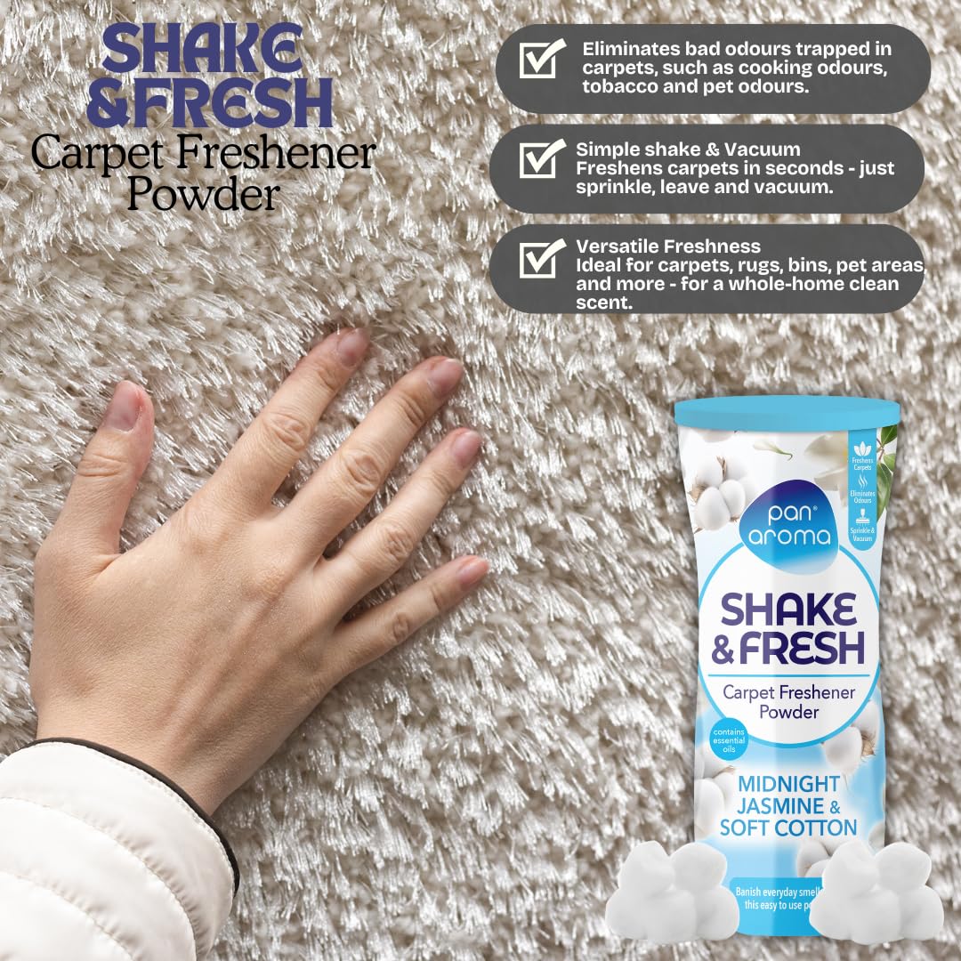 New Pan Aroma Shake and Fresh - Ambientador en polvo para alfombras, 500 g x 3 unidades, limpieza profunda de alfombras, polvo limpiador y desodorante | Shake n Vac | Fragancias mixtas de primera