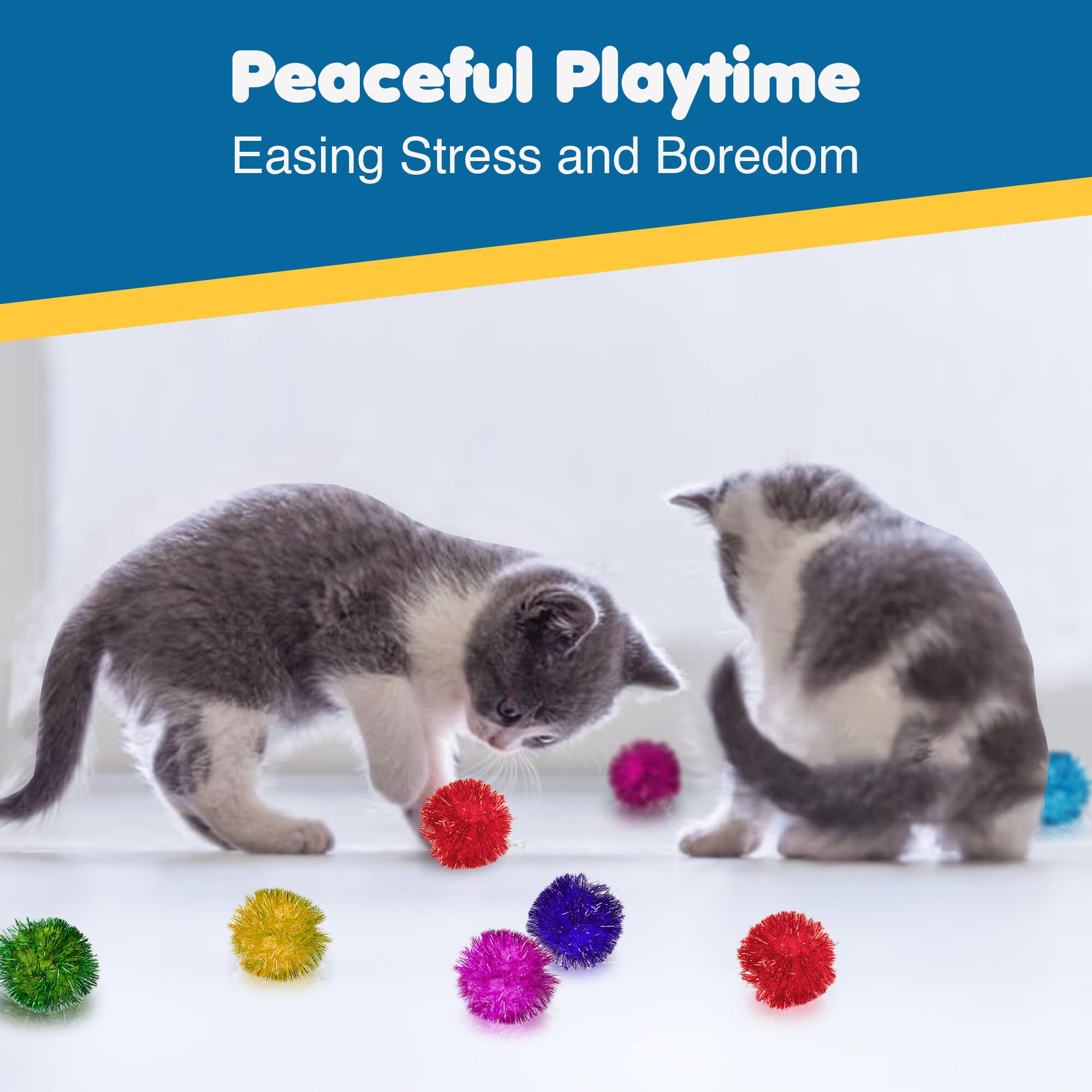 Cat Pom Pom Balls, 20 MultiColored Shiny Enrichment