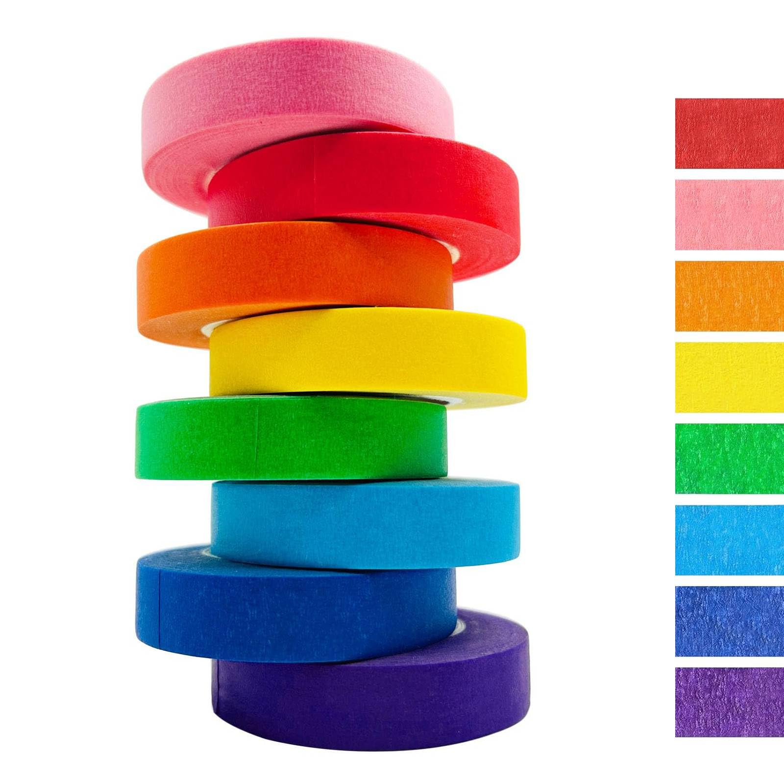 OMBRISA Kolorowa taśma maskująca OMBRISA, 8 rolek, taśma tęczowa 1,5 cm x 13 m, taśma maskująca, taśma malarska, kolorowa taśma papierowa do prac plastycznych dla dzieci, etykietowania, rękodzieła