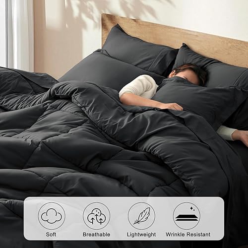 Miniatura 2 de PHF Juego de edredón ultra suave tamaño King de 7 piezas de edredón y sábanas en una bolsa, cómodo y acogedor juego de ropa de cama que incluye