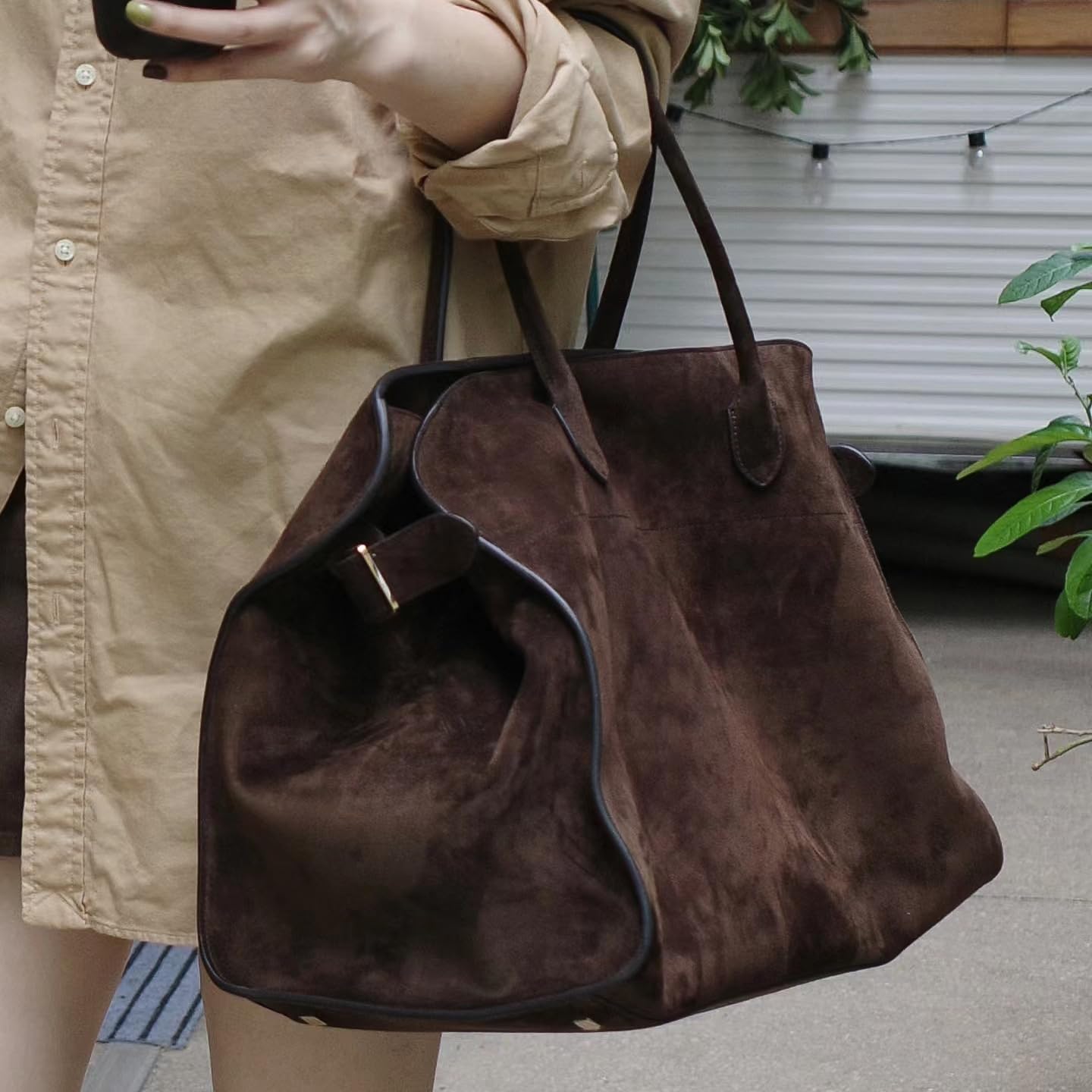 Women's Luxury Suede Tote Bag - Large Designer-Inspired Handbag - Fashionable Top Handle Work Bag - Hobo Tote (Grey lychee pattern 15 inches)