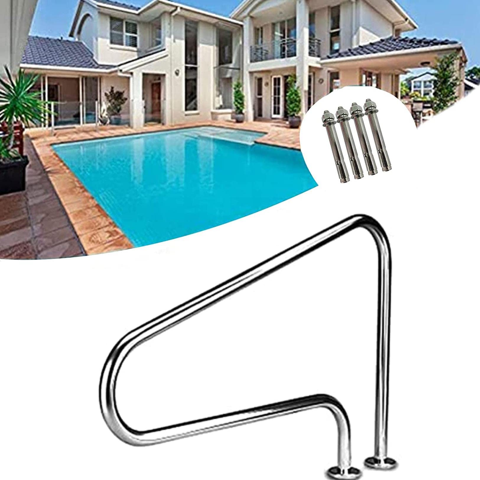MSHGSKU Sturdy Pool Safety Handrails Pool Rail Pool Railing Handrail Swimming Pool Handrail,304 Stainless Steel,Handrails for Inground Pools Rail,Hand Rails for Spa Pool Entry Railings (with Royal B