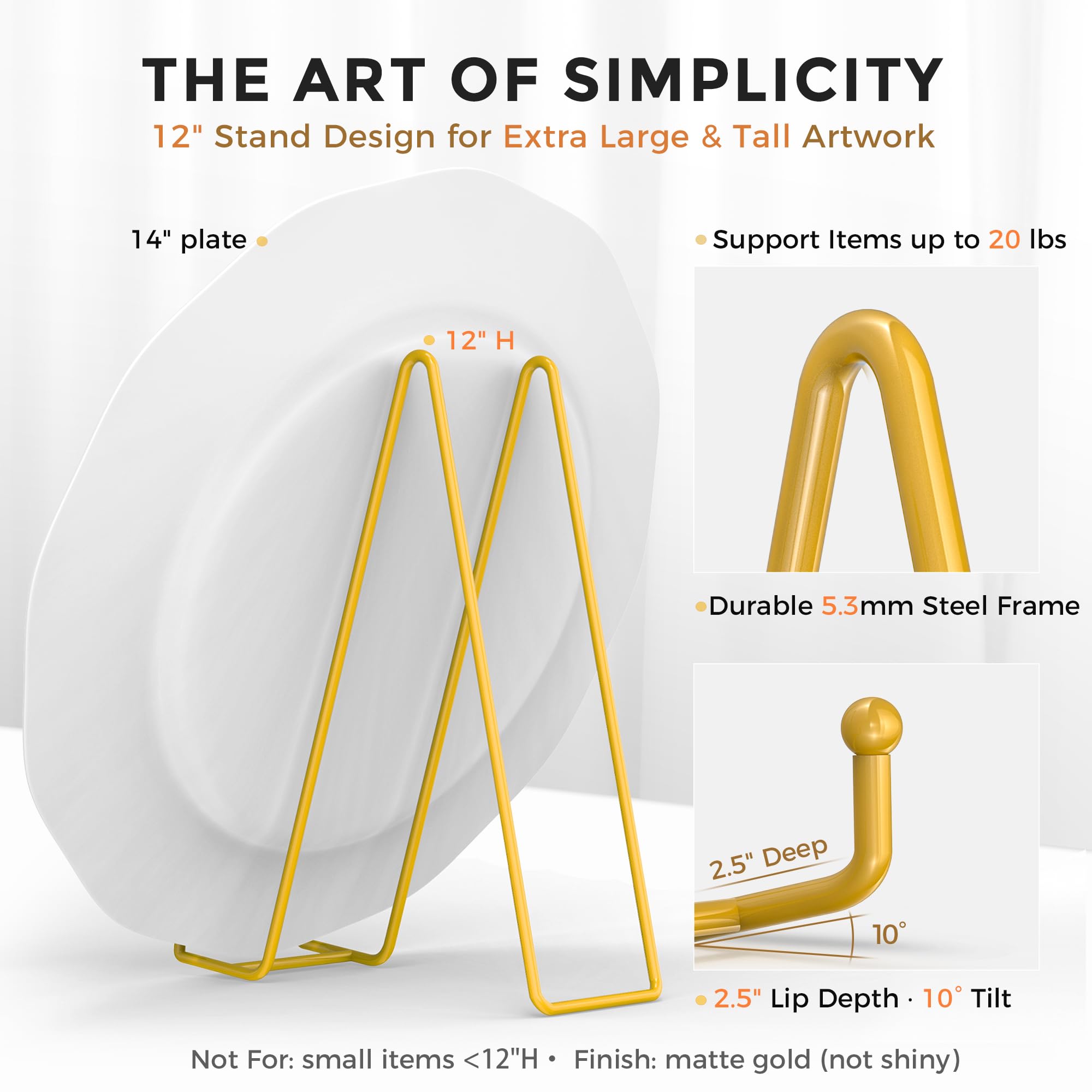 TR-LIFE 12 Inch Plate Stands, 3 Pack - Heavy Duty Metal Easels For Displaying Plates, Plaques, Art, Up To 20 Lbs