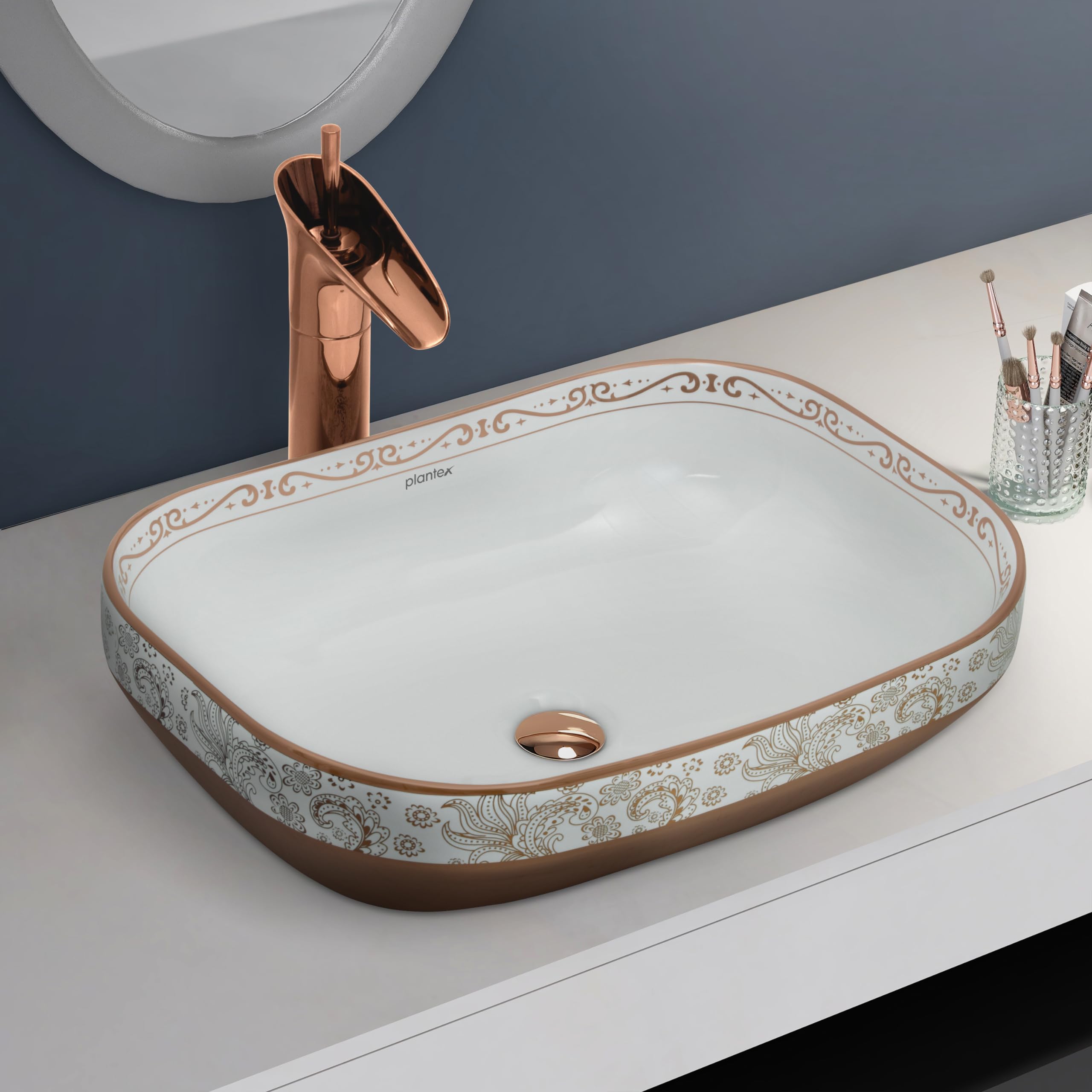 Plantex Table Top Wash Basin For Bathroom/Designer Ceramic Basin/Countertop Vessel Sink Basin - Indo-European Collection (20 x 14.5 x 5.5 Inch)