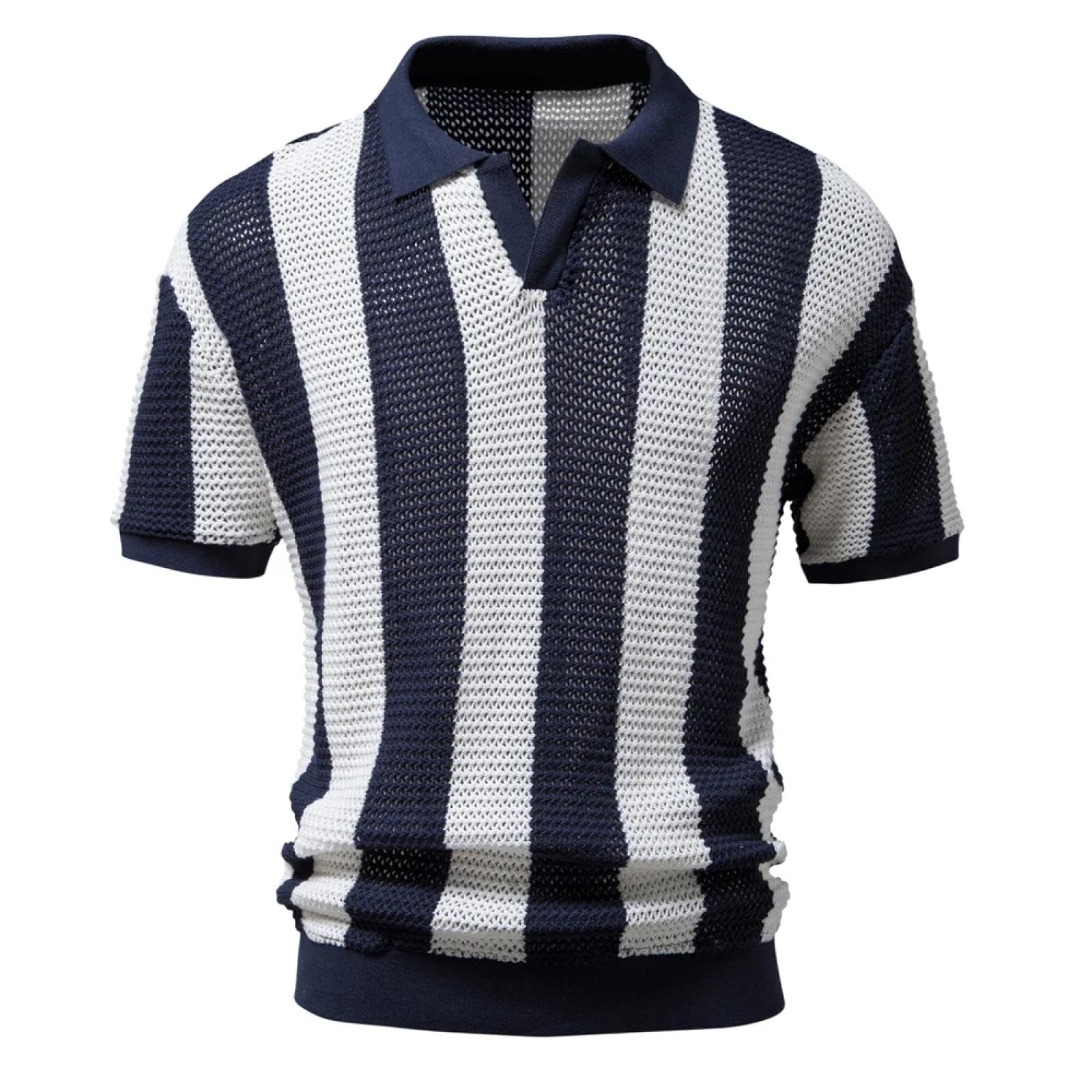 Camiseta De Manga Corta T-Shirt Polos De Algodón Ahuecados para Hombre Polos Sexys Transparentes con Cuello En V De Manga Corta para Hombre
