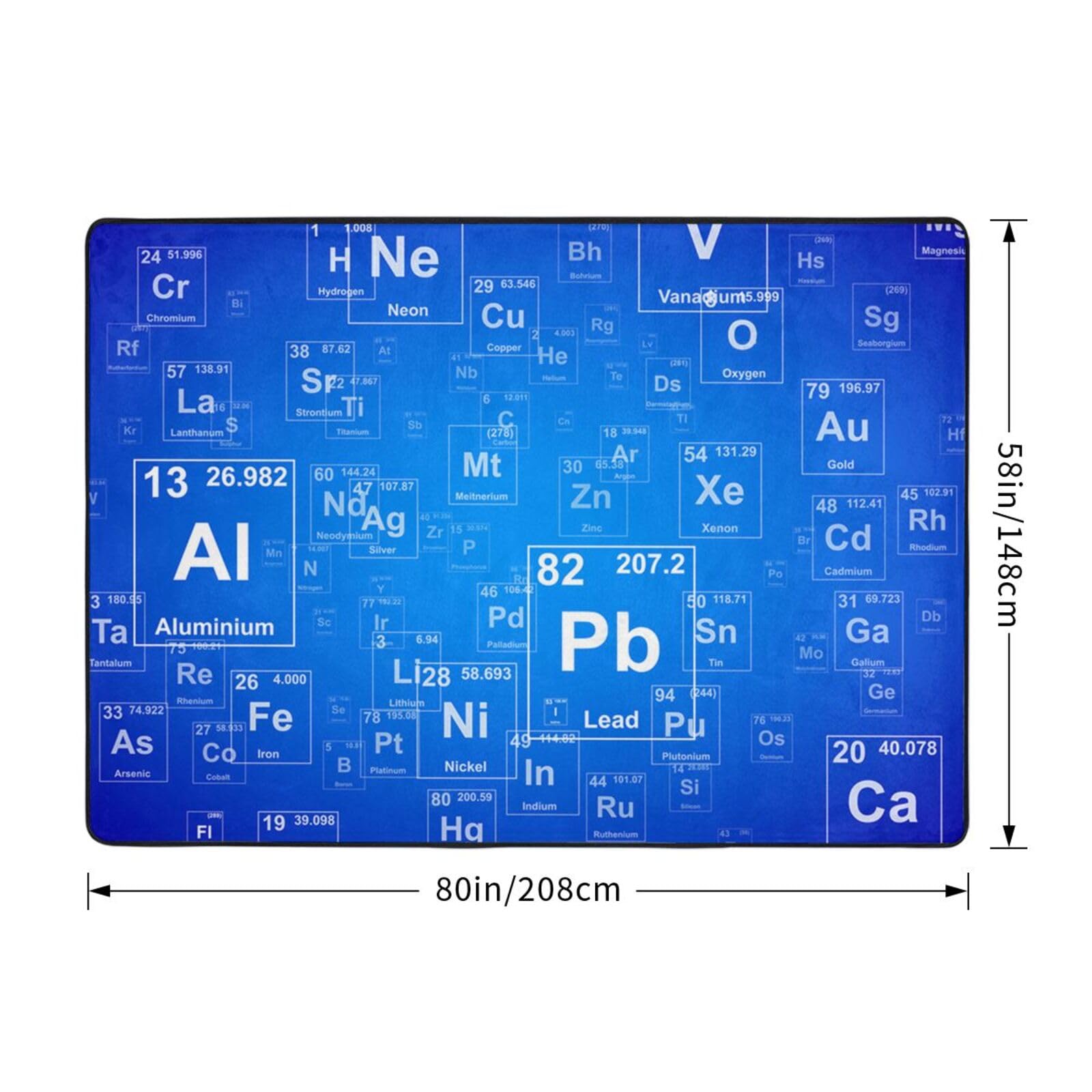 Insegnante di scienze divertente Elementi della tavola periodica, Tappeto grande antiscivolo per soggiorno e camera da letto, 208 x 148 cm.