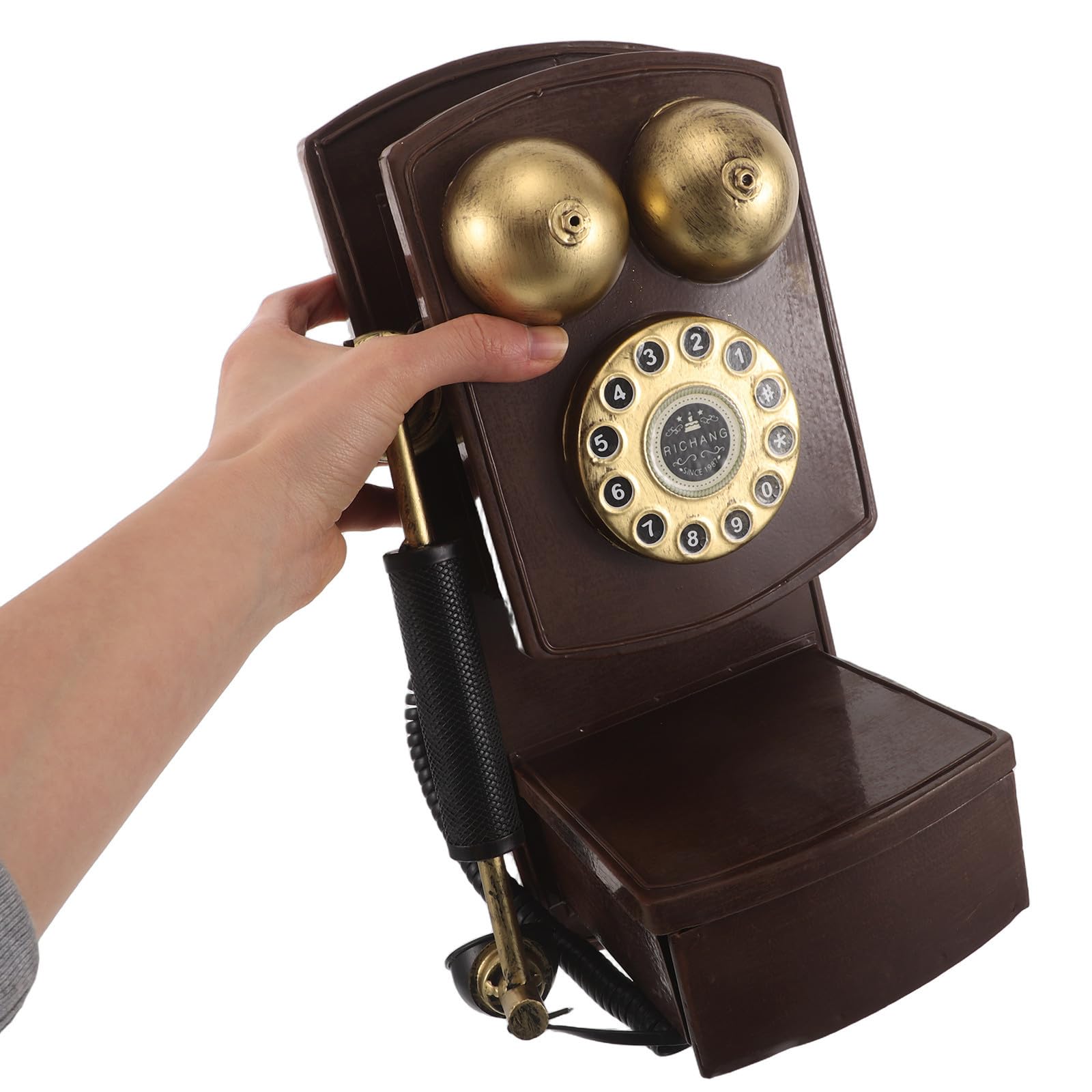 ABOOFAN Telefono Fisso Vintage da Parete in Ferro Design retrò, Riproduzione Telefonica Antica Salvaspazio e Installazione Semplice per Casa e Feste a Tema