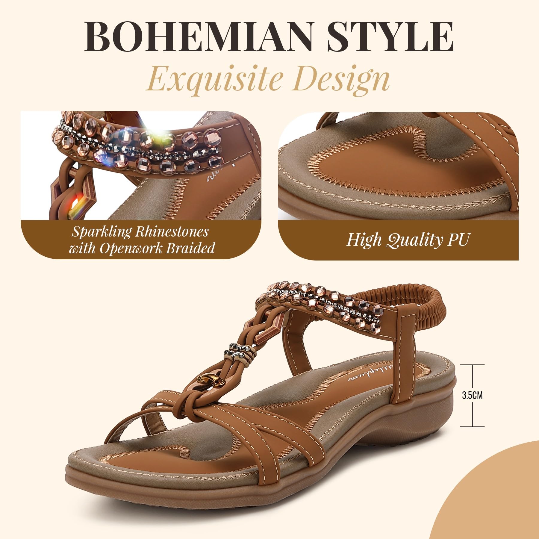 Littleplum Sandali Piatti Estivi da Donna Scarpe con Perline di Strass Boemia Sandali Casual da Donna