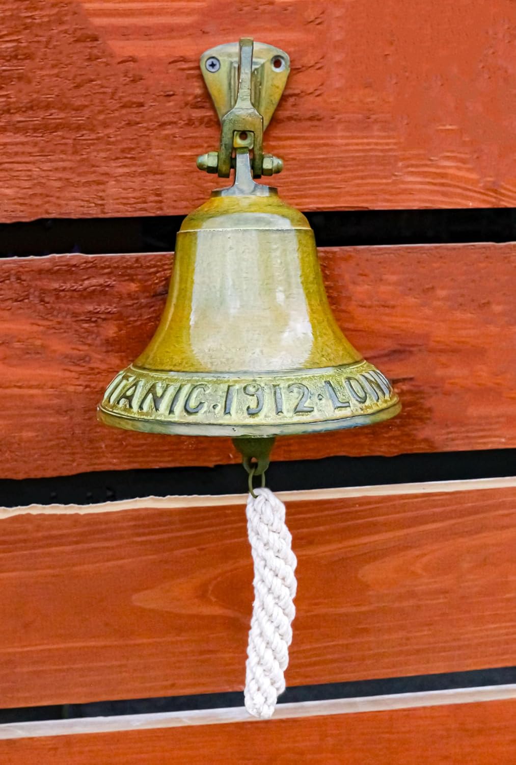 Ebros Gift Antiqued Brass Finish Over Aluminum with Verdigris Patina Vintaged Titanic Bell Door Wall Dinner Yard Farm Bell Nautical Marine Ocean Cruise Festive Accent Bells