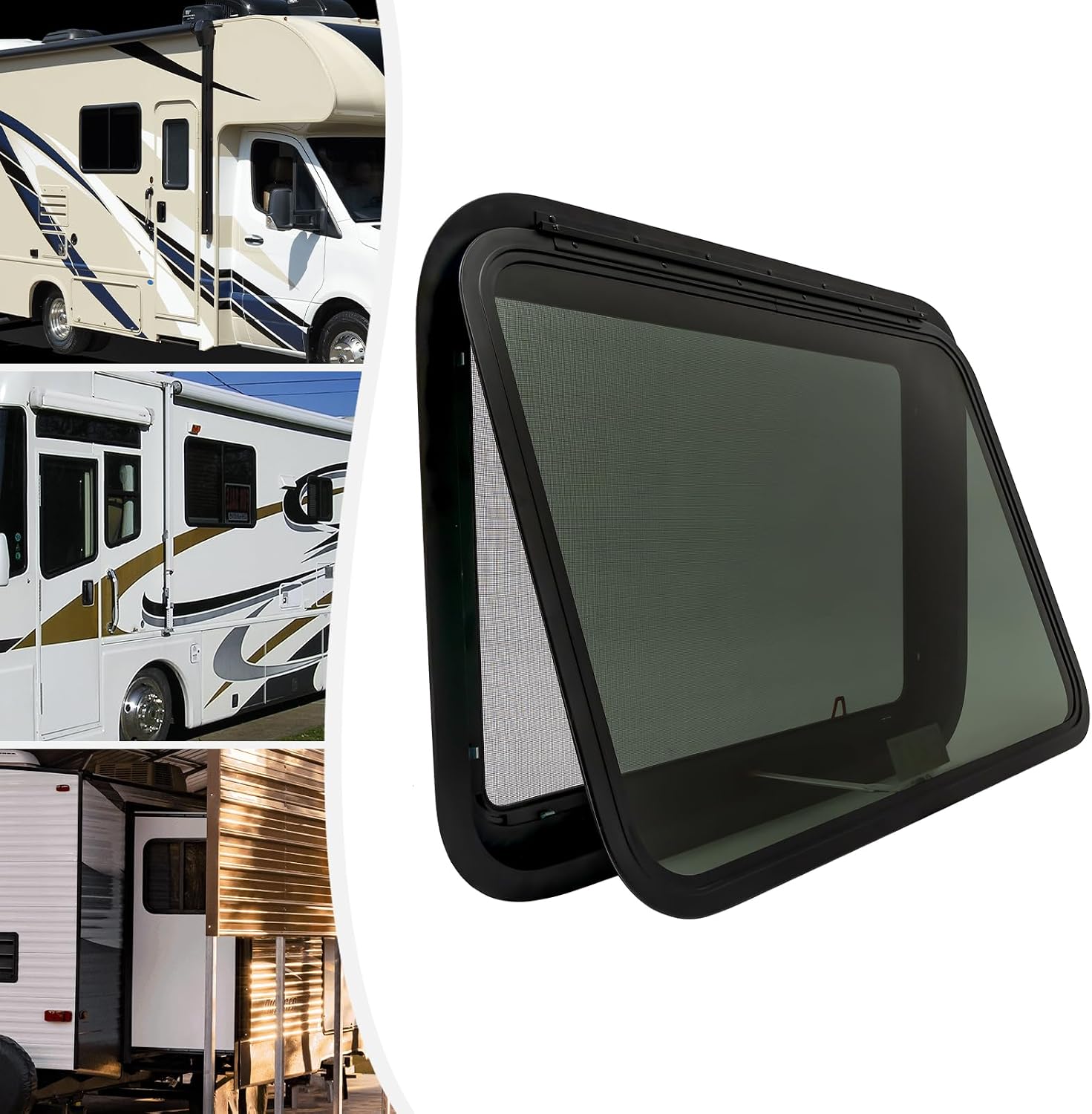 RV Exit Window, 30" W x 22" H Camper Windows Replacement Emergency Egress Window with Trim Kit and Screen Ultra Thick Cargo Trailer Window for RVs and Trailers, Fits 1.5-1.65in Wall Thickness