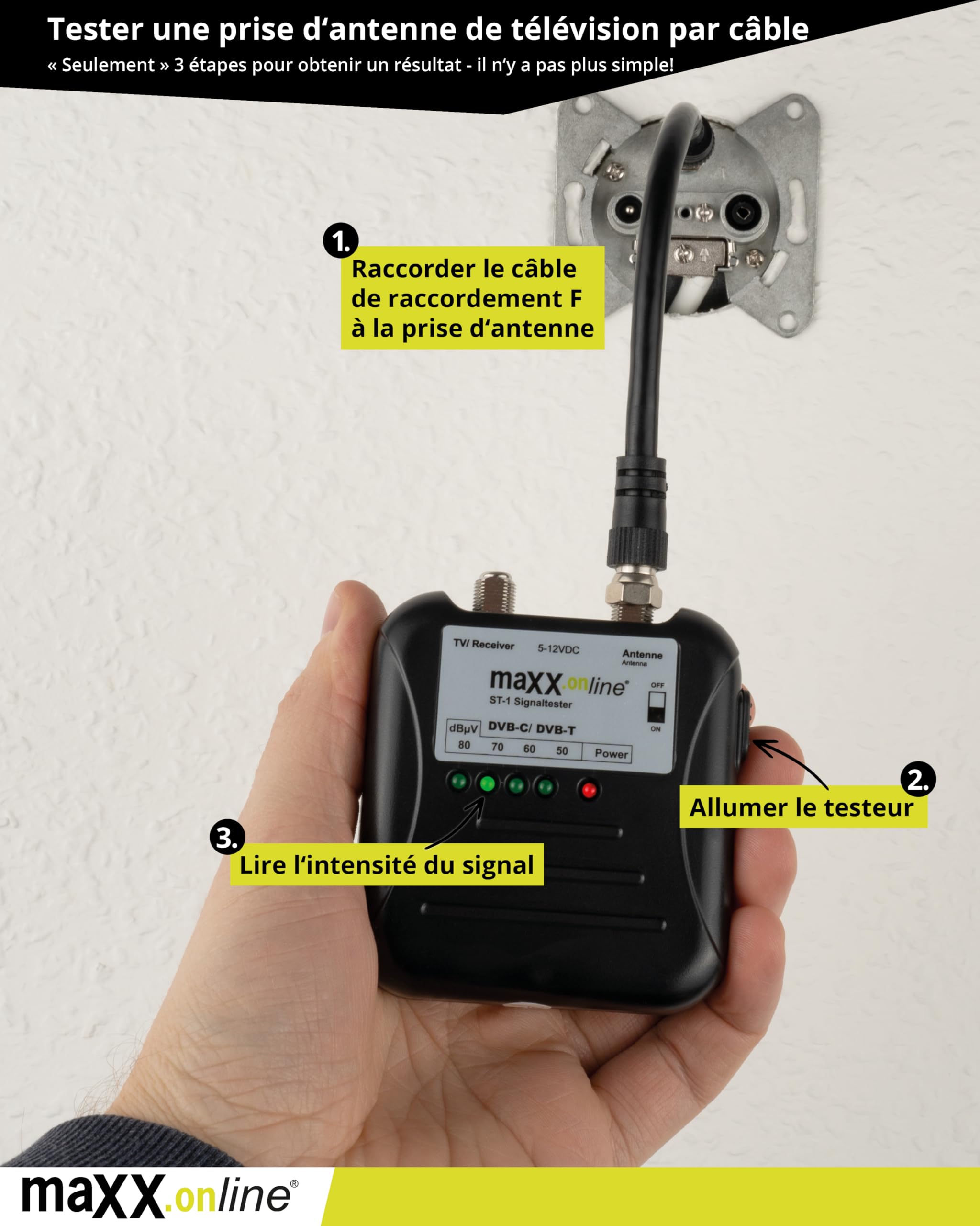 Testeur de signaux DVB-T2/DVB-C, mesurer le signal d'antenne, vérifier l'intensité du signal de la télévision par câble, testeur de télévision par câble analogique/numérique