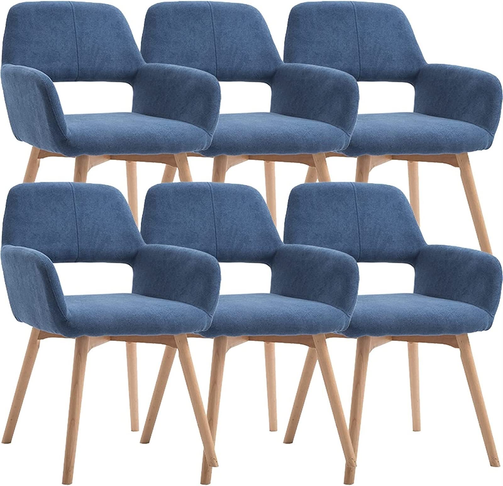Upholstered Counter Stools Modern Dining Chairs, Solid Wood Legs Backrest Velvet Chair Armchair Set Of 6 Kitchen Chair (Blue)