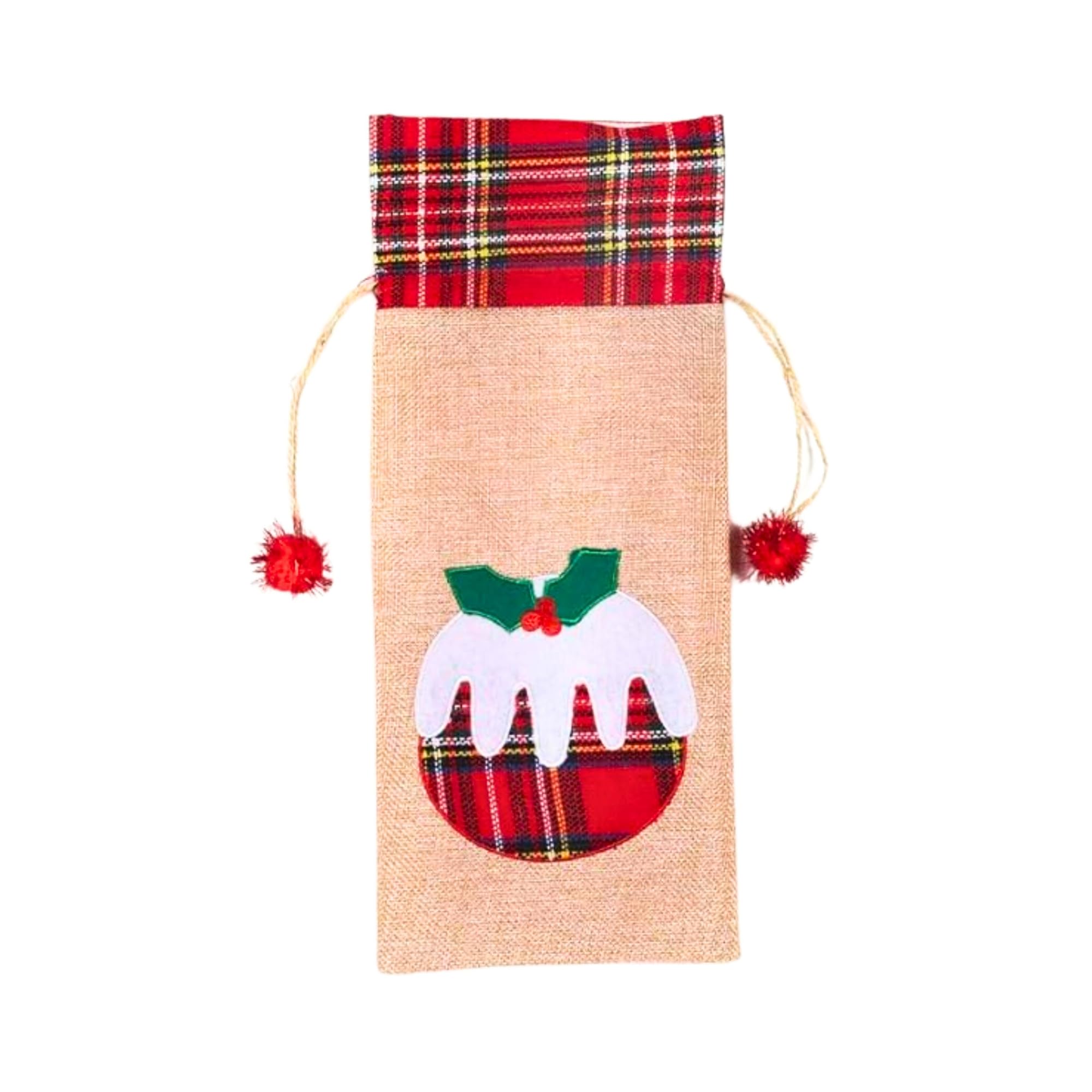 Shatchi Christmas Wine Bottle Bag - Hessian Linen - Printed Pattern