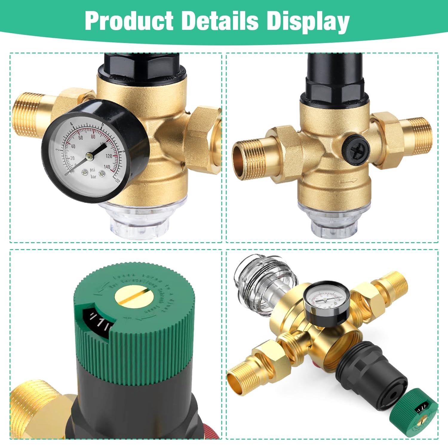 1 Pouce Reducteur de Pression Eau, Reducteur de Pression Avec Manometre Pression Eau Et Filtre à Mailles, RéDucteur de Pression D'Eau En pour Robinets D'Irrigation de Jardin de Chauffage au Gaz