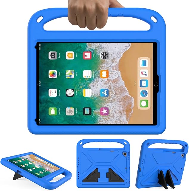 GOZOPO Kids case for iPad 9.7 Inch 2018/2017 (6th/5th Generation) -Shockproof Rugged & Light Weight with Handle Stand and Pencil Holder Case Cover for iPad 9.7 / Air 1/Air 2 /Pro 9.7 (blue)