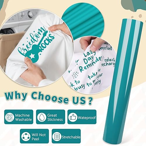 Miniatura 5 de WRAPXPERT Vinilo de transferencia de calor verde azulado HTV para planchar en vinilo de 12 x 5 pies, vinilo HTV verde azulado brillante para