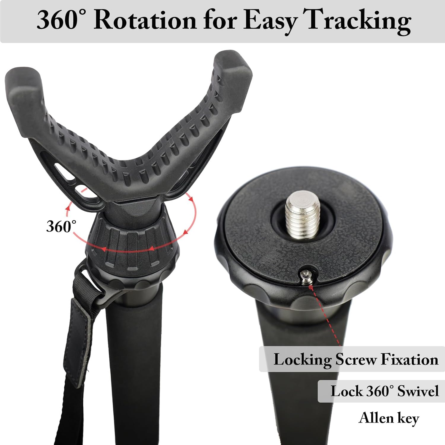360° Rotating Shooting Sticks Convertible Monopod Shooting Tripod for Rifles Adjustable Height with Removable V-Yoke & Non-Slip Pad & Screw-Locks for Hunting Outdoor
