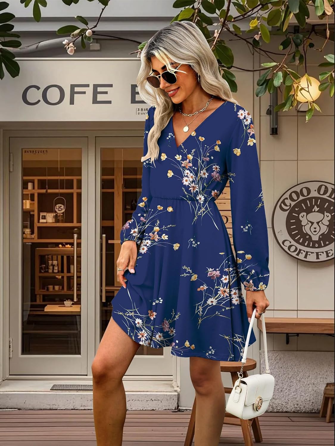 Women's Floral Dresses 2025 V Neck Long Sleeve Fall Dress - Image 6