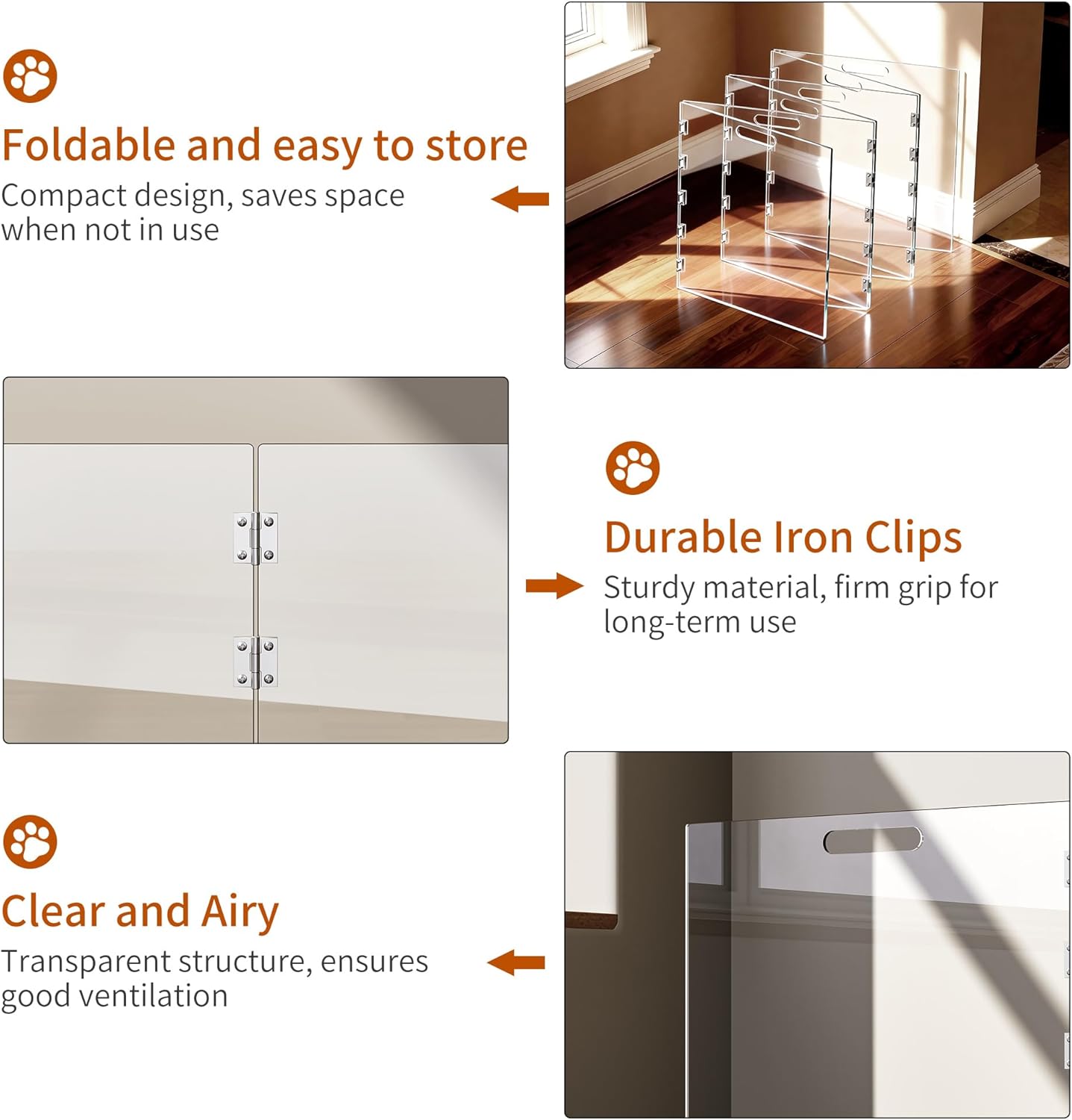 Clear Acrylic Dog Gate, Freestanding Pet Gate for Doorways Indoor, Foldable Acrylic Dog Playpen No Drilling (Clear, 6-Panel)