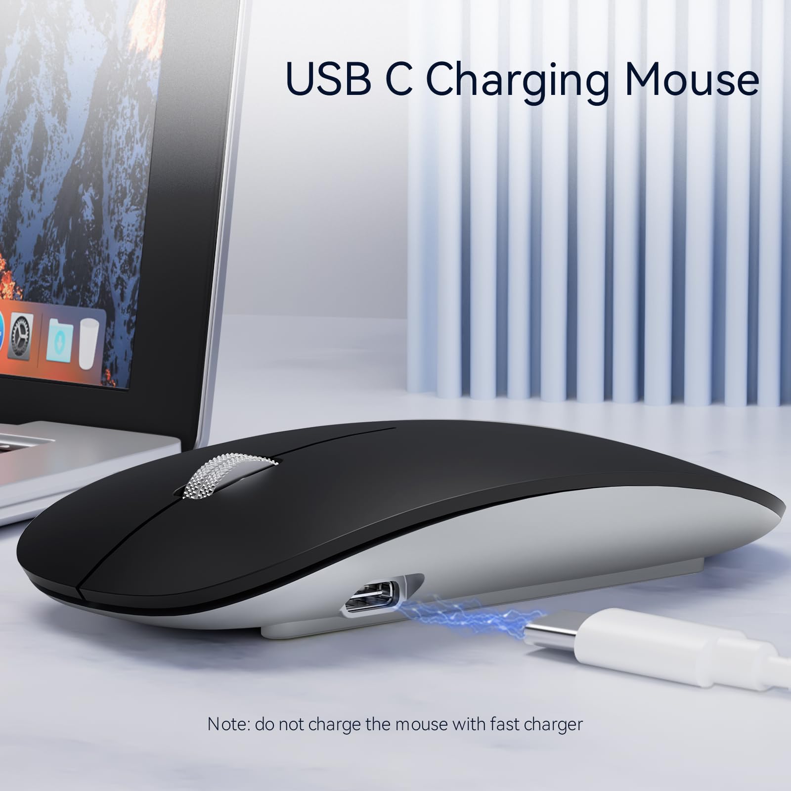 Uiosmuph G11 Mouse Wireless Ricaricabile, Mouse Senza Fili Silenzioso, 2,4 GHz con Ricevitore di Tipo C e USB per Laptop/PC/Mac/Chromebook,Nero