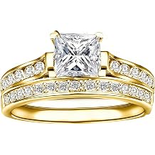 Auldey 2.5 Carat ctw Bridal Set Princess Cut Moissanite Engagement Rings for Women White/Rose/Yellow Plated Silver Ring Moissanite Rings