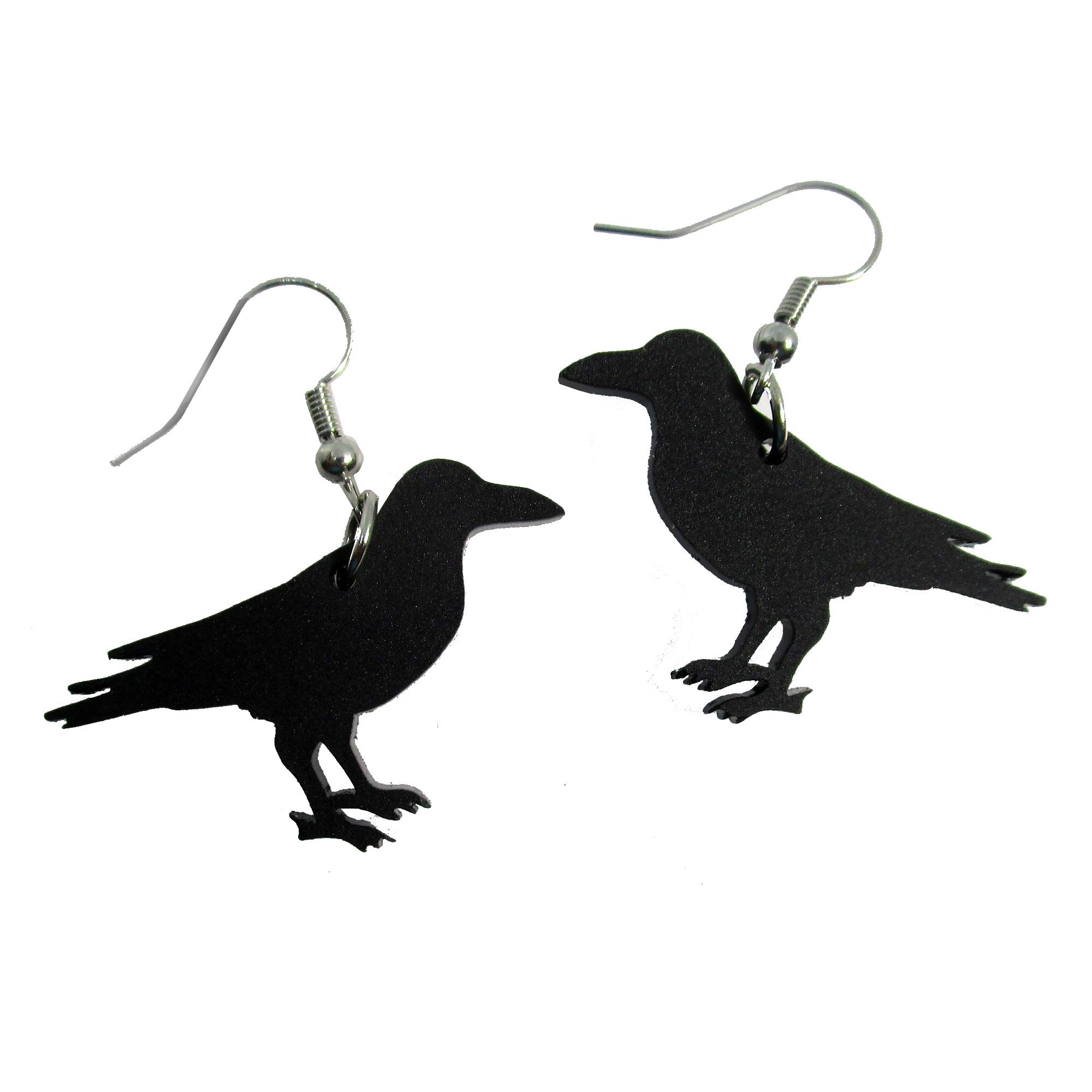 Matte Black Raven Crow Silhouette Dangle Earrings, Edgar Allen Poe Goth Jewelry - 