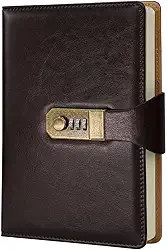 LUMAI Caderno Diário com Cadeado e Fechadura Secreta, Ideal para Anotações, Projetos, Privacidade e Criatividade, Folhas Com Pauta Linhas, Capa de Couro Resistente e Design Minimalista – Marrom Escuro