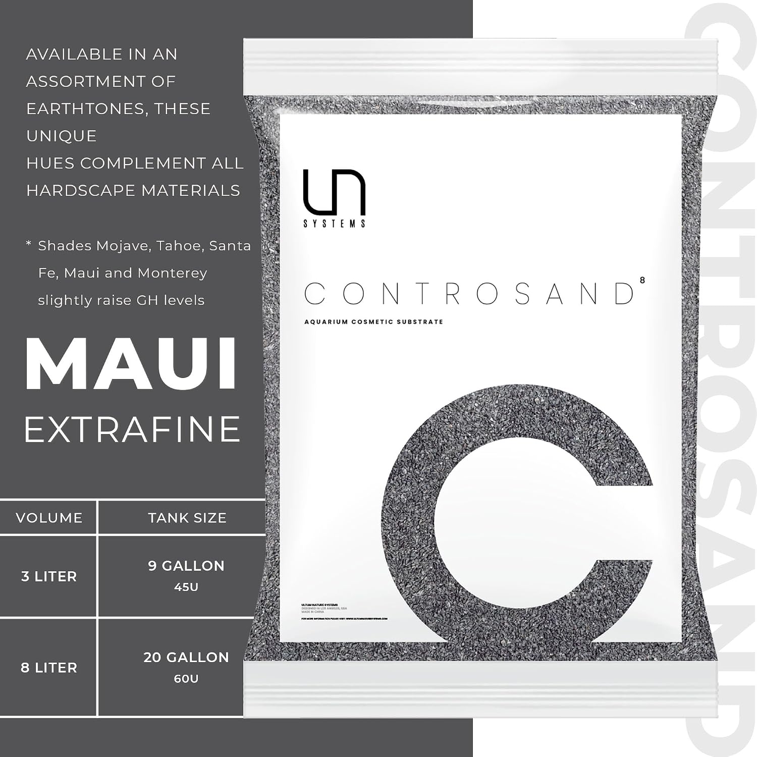 UNS Controsand - Maui, 3L - Natural Freshwater 0.4-0.9mm Black Sand for Aquascaping Planted Tanks - Aquarium, Terrarium, Paludarium Substrate for Betta, Shrimp, Fish, Jumping Spider, Turtle