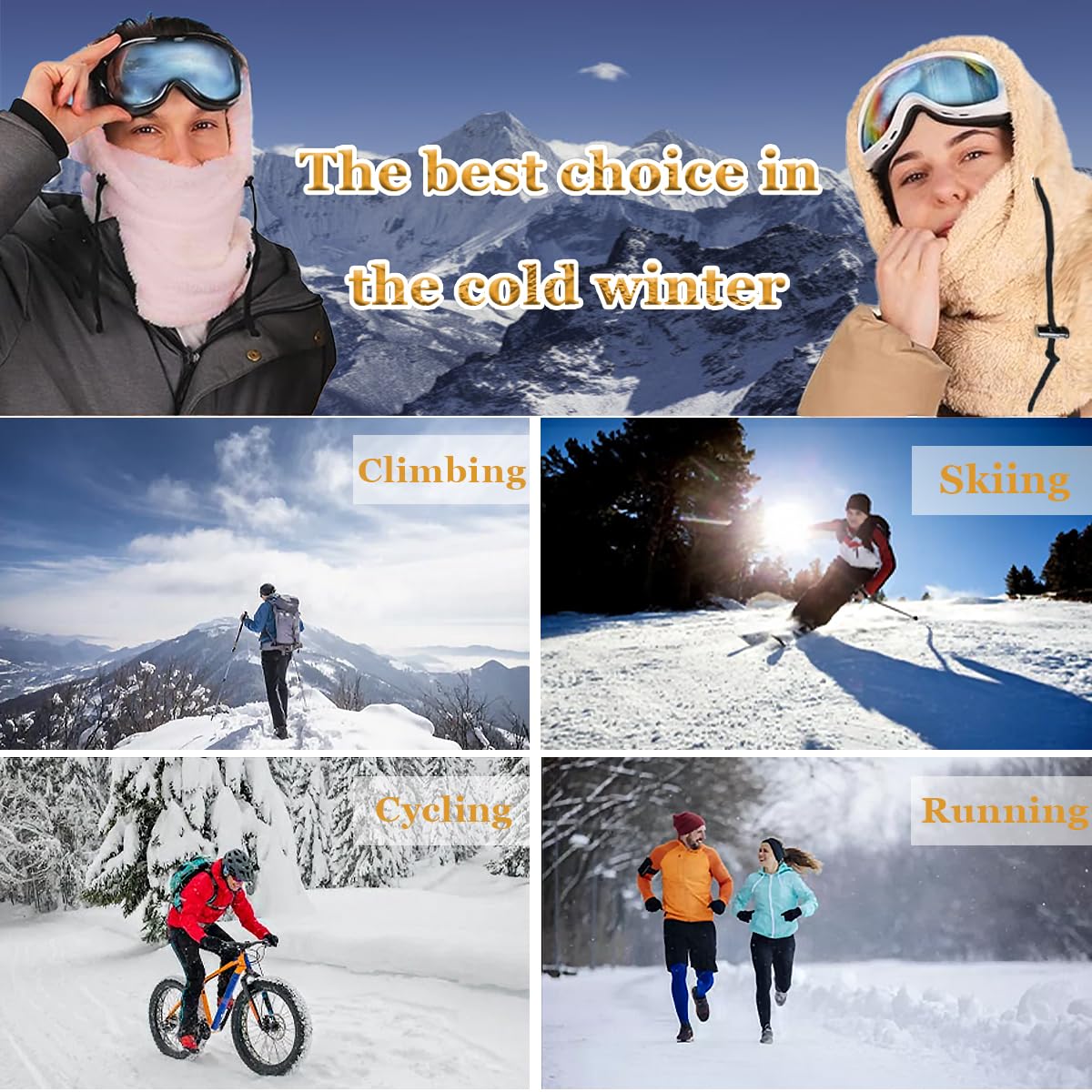 Gorra Termico Invierno Pasamontañas Forro Polar Prueba de Vient Caliente Capucha Bufanda para Esquí Ciclismo