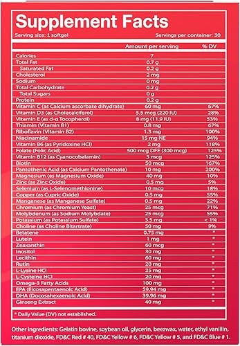 Miniatura 3 de Vivioptal Active, 30 cápsulas blandas, ginseng y omega 3, multivitamínico y multimineral, sin gluten, fórmula alemana