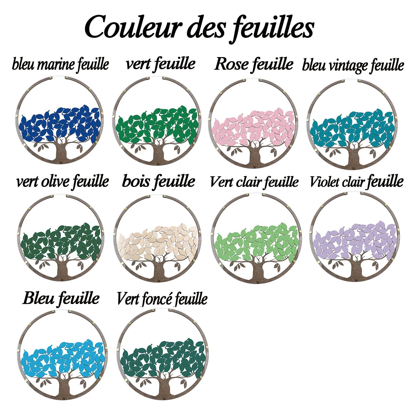 Livre d’or Arbre Personnalisable – Livre d’or de Mariage Alternatif avec Feuilles et Boîte – Cadre Rond en Bois et Acrylique pour Décoration Rustique (Anniversaire, Naissance)