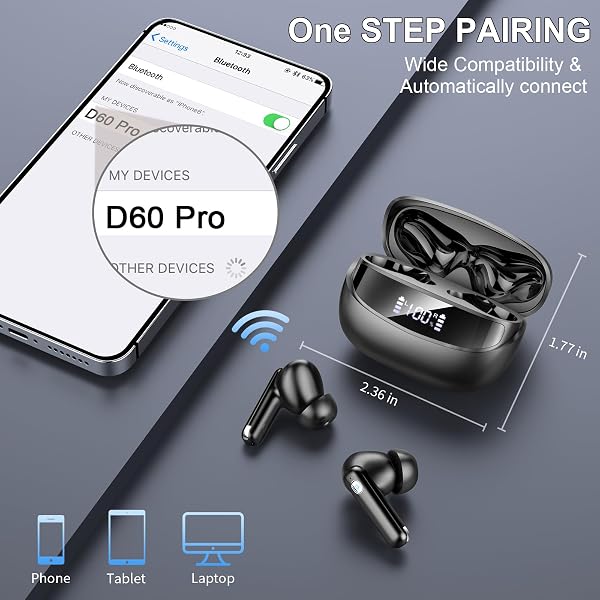 Bluetooth Headphones, 2026 Headphones Wireless Bluetooth 5.4, 50 Hours Playtime In-Ear Headphones HiFi Stereo with 4 ENC Noise Cancelling Mics, IP7 Waterproof Wireless Headphones, Earphones with LED - 5