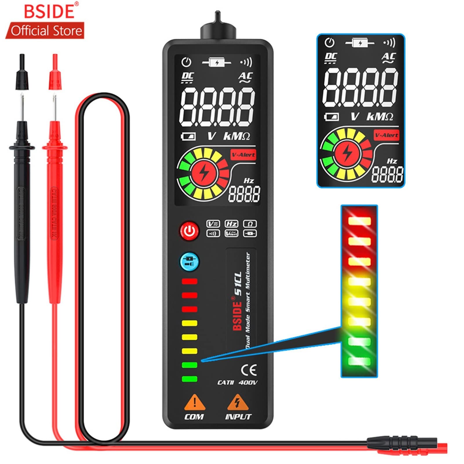 Tester della Batteria, BSIDE 2.4 '' LCD Rilevatore di Tensione Senza Contatto Circuito Volt Penna del Tester del voltmetro NCV Socket Live Wire Check Hz Ohm continuità | BSIDE S1CL New