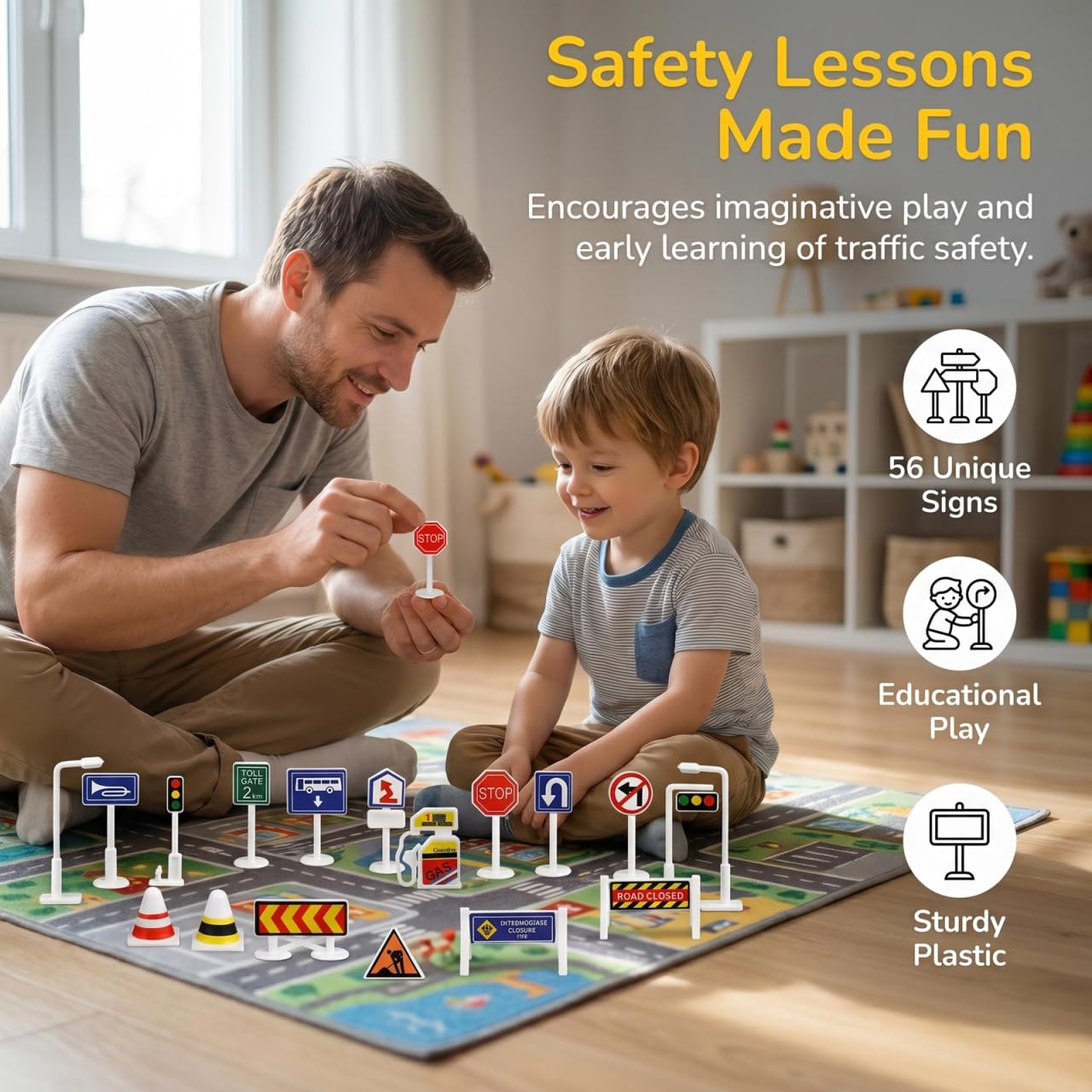 56 Pièces Jouets De Barricade Jouet Cognitif Panneaux De Jouets De Circulation Apprentissage du Trafic Construction Trafic Miniature Enfant Table De Sable Plastique Électrique