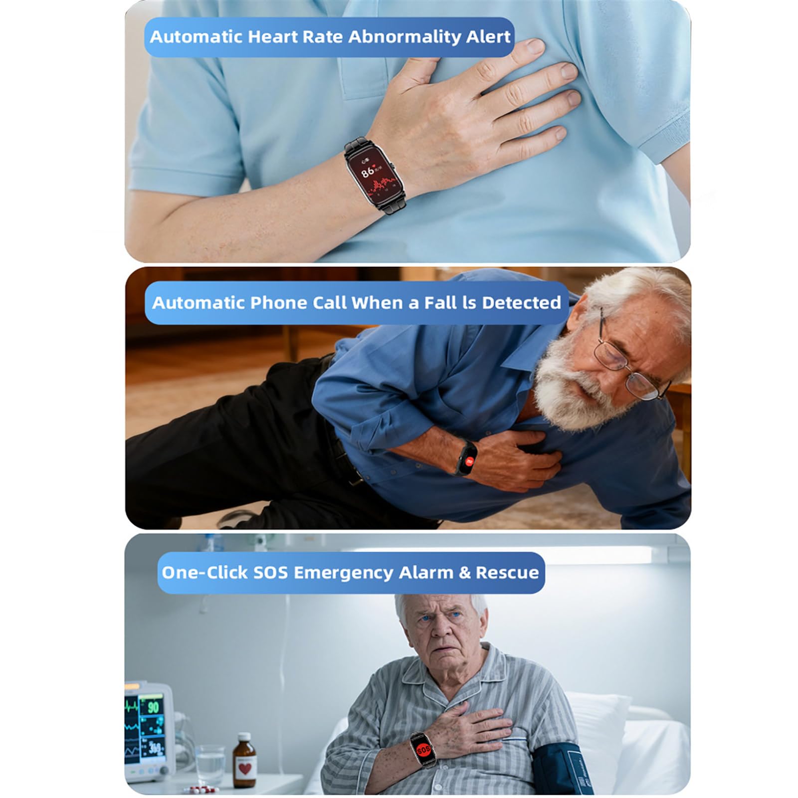 Montres Connectées Pour Personnes Âgées, Détection Des Chutes, Localisation GPS, Appel D'urgence SOS, Adaptées Aux Personnes Atteintes De La Maladie D'alzheimer, De Démence Ou D'autisme White
