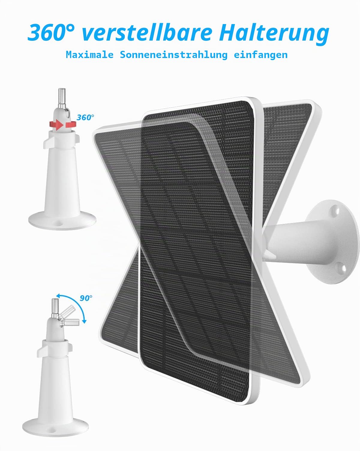 Solarmodul-Ladegerät, kompatibel mit Arlo Ultra/Ultra 2/Pro 3/Pro 4/Pro 3 Flutlicht-Sicherheitskamera, 5V/4 W Solarzellen, Ladegerät IP65, mit 3m Magnet Ladekabel, verstellbare Halterung (2 PACK)
