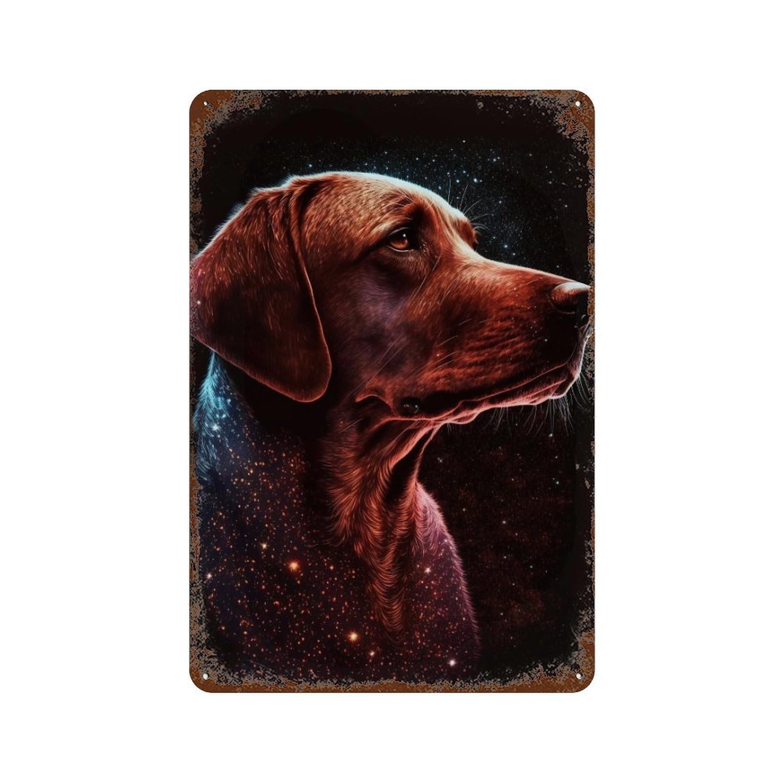 Rust Effect Galactic Dog Portrait -22 Aged Metal Wall Plaque 11.8"x7.9", Classic Wall Plaque for Basement, Hobby Room And Garage Decor