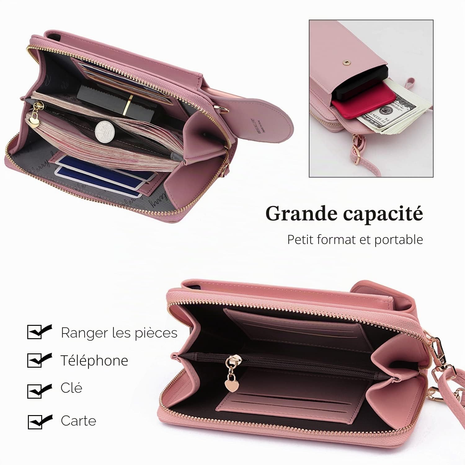 FANDARE Mode Sac Bandoulière Sacoche Portefeuille Léger pour téléphone Portable Crossbody Bag Sac d'épaule Femmes pour Fille Achats Fête École Voyage Cartable Pochette Étanche PU