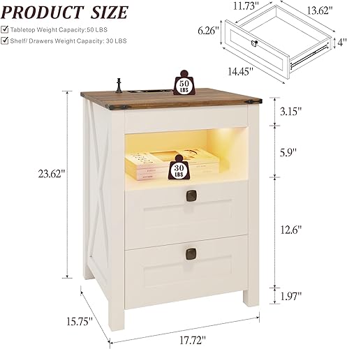 Miniatura 10 de HWB Mesita de noche LED para dormitorio, mesa auxiliar con estación de carga para sala de estar, armario de almacenamiento con luces RGB de sensor