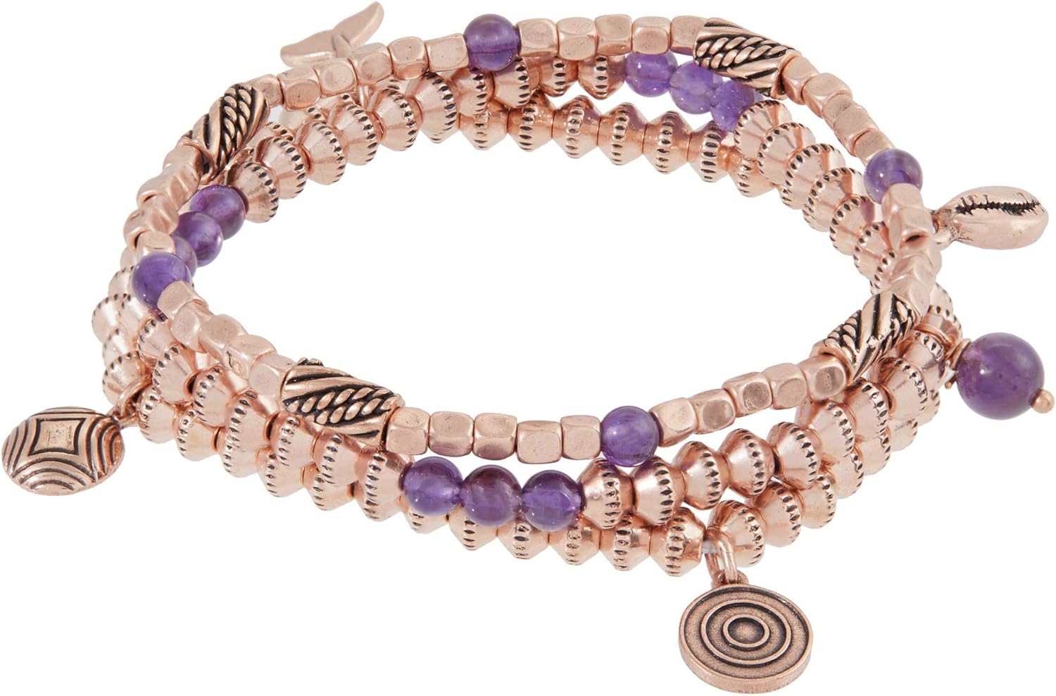 Alex and Ani Seaside Stretch Beaded Bracelet for Women, Whale Tail and Ocean Multi Charm, Antique Rose Gold Finish, Wrist Sizes 6 to 8 in, Set of 3: Clothing, Shoes & Jewelry