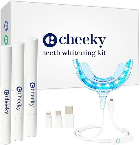 Cheeky Kit de blanqueamiento dental LED con gel blanqueador y boquilla sistema doméstico para disminuir las manchas y la decoloración seguro dental