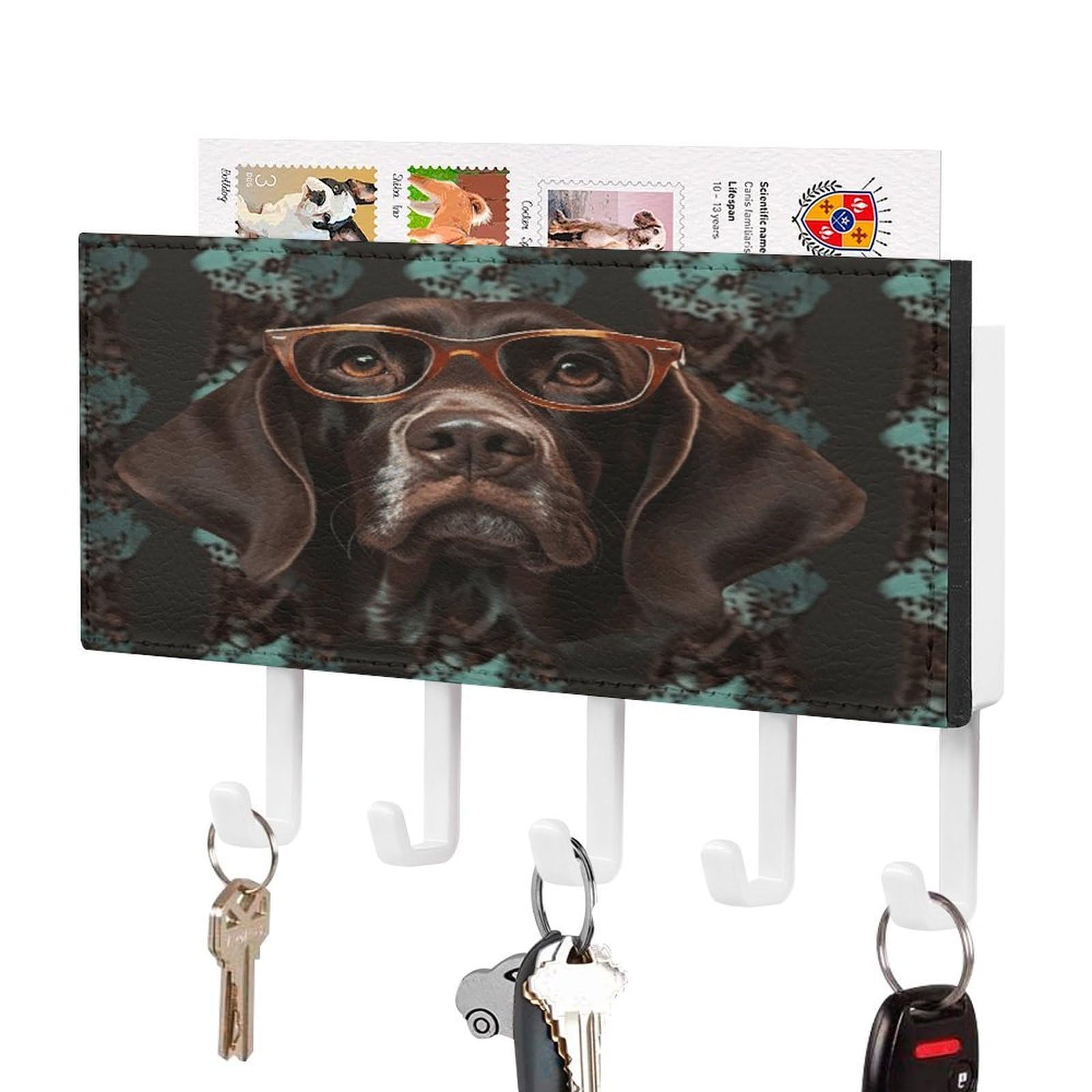 Soporte para llaves de pared con diseño de perro y bandeja organizadora de cartas