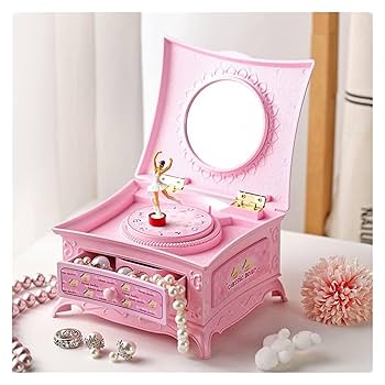 引き出し付き　ミュージカルバレリーナ　ジュエリーボックス　宝石箱 Amazon｜木製ミュージカル宝石箱ピンクのプリンセスジュエリー収納
