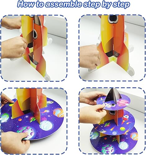 Miniatura 3 de Soporte de 3 niveles para cupcakes, astronauta, cohete, espacio exterior, decoración de mesa de cartón, soporte para tartas, sistema solar,